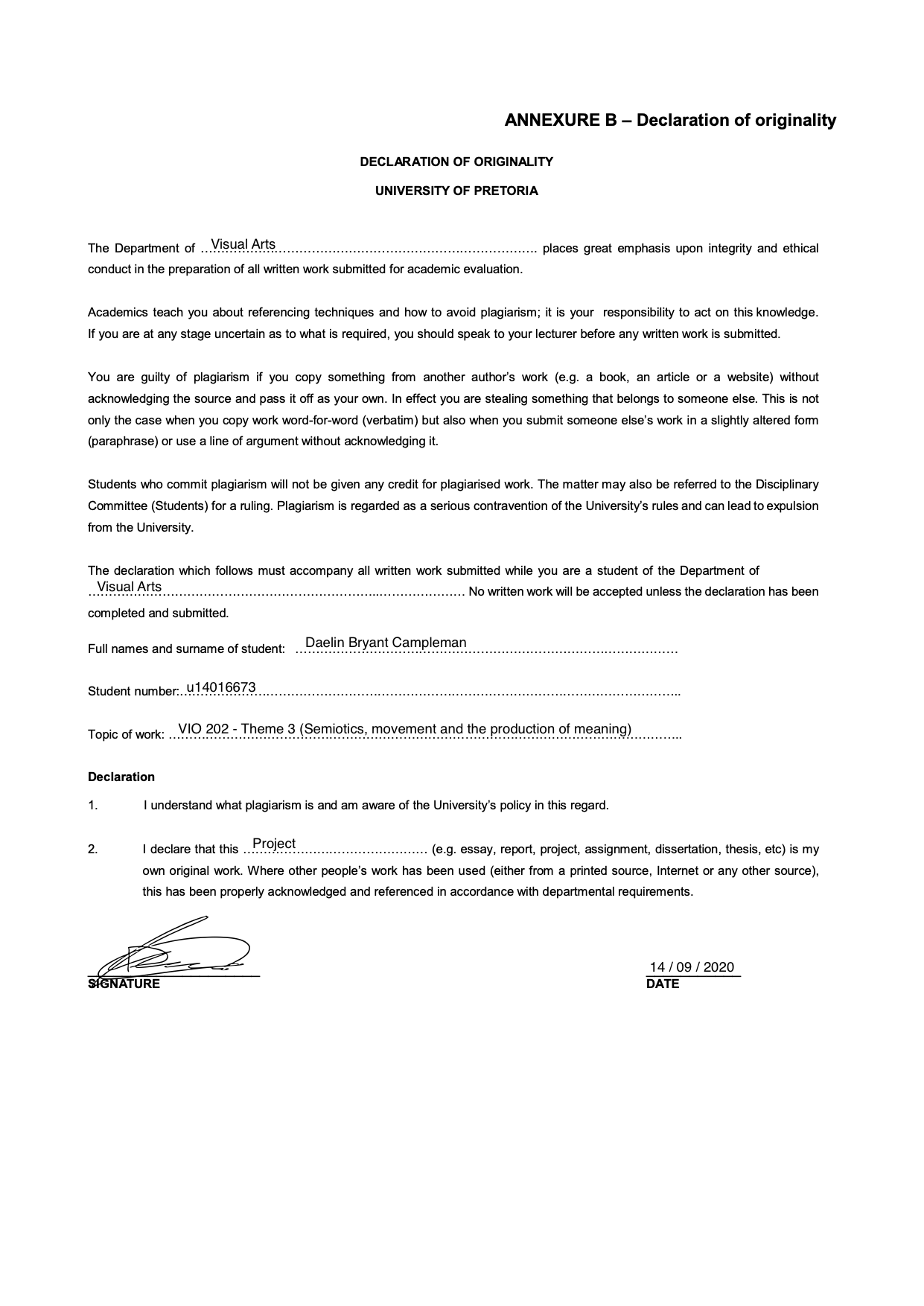 Plagiarism Form